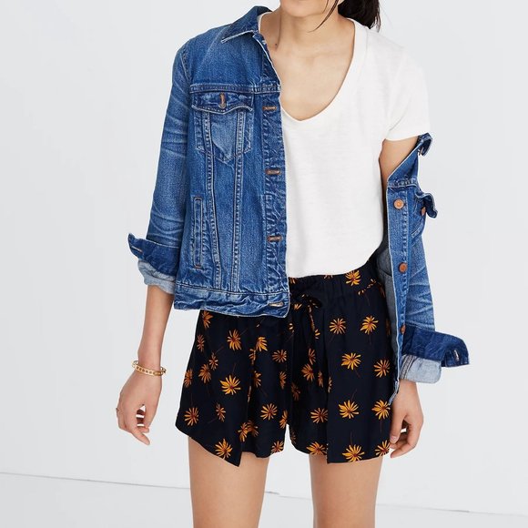 Madewell shorts Medium Pull-On Tie Fresh Daisies floral print elastic waist - Picture 14 of 16